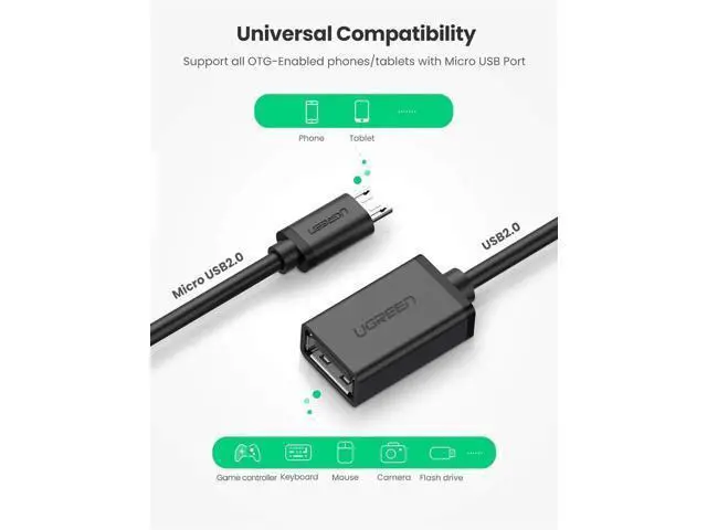 Alt view image 2 of 7 - UGREEN 4 Inch Black Micro USB 2.0 OTG Cable, Micro USB Male to USB-A Female OTG Adapter for Samsung S7/S6 Edge/S4/S3, LG G4, Android Phones & Tablets
