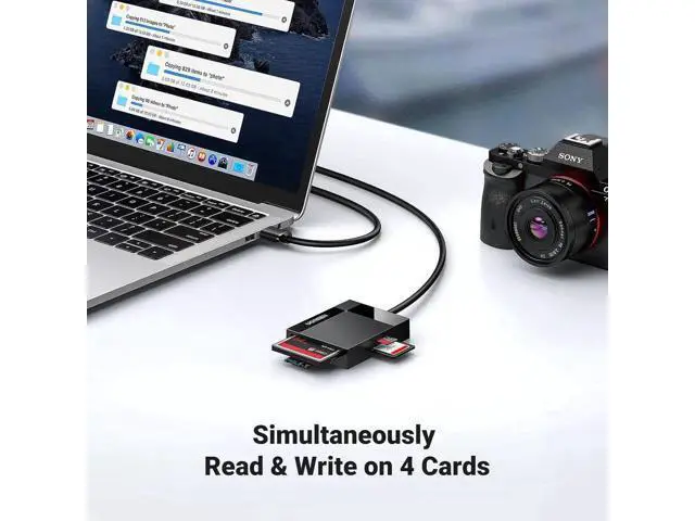 Alt view image 3 of 7 - UGREEN USB 3.0 SD Card Reader Hub Adapter, 5Gbps Speed Simultaneously Read 4 Cards, Supports CF CFI TF SDXC SDHC SD MMC Micro SDXC Micro SDHC MS UHS-I Cards, Black