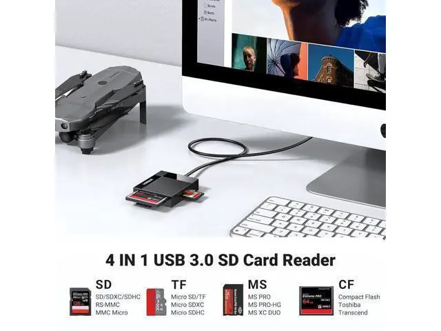 Alt view image 5 of 7 - UGREEN USB 3.0 SD Card Reader Hub Adapter, 5Gbps Speed Simultaneously Read 4 Cards, Supports CF CFI TF SDXC SDHC SD MMC Micro SDXC Micro SDHC MS UHS-I Cards, Black