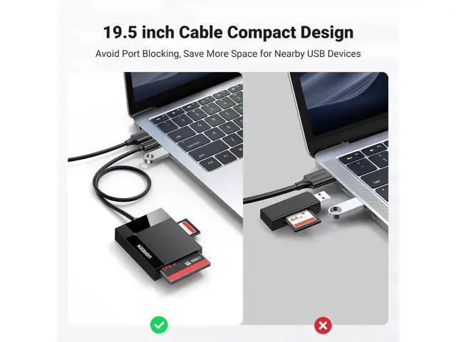 Alt view image 7 of 7 - UGREEN USB 3.0 SD Card Reader Hub Adapter, 5Gbps Speed Simultaneously Read 4 Cards, Supports CF CFI TF SDXC SDHC SD MMC Micro SDXC Micro SDHC MS UHS-I Cards, Black