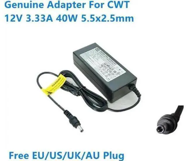 Main image of 40W AC Power Adapter KPL-040F / KPL-040F-VI, 12V 3.33A 5.5x2.5mm DC Barrel Tip Replacement Charger for CWT Devices