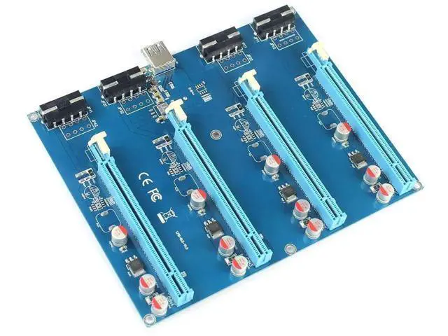Alt view image 3 of 4 - PCIe 1X to 4 Slots Expansion Riser Card, PCI-E 1 to 4 PCIe 16X Adapter Board for BTC Crypto Mining Rig