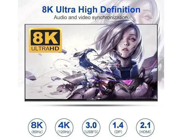Alt view image 7 of 7 - 4-Port Triple Monitor KVM Switch (2HDMI+1DP), 8K@60Hz & 4K@144Hz, Audio + 3 USB3.0 Ports for 4 PCs