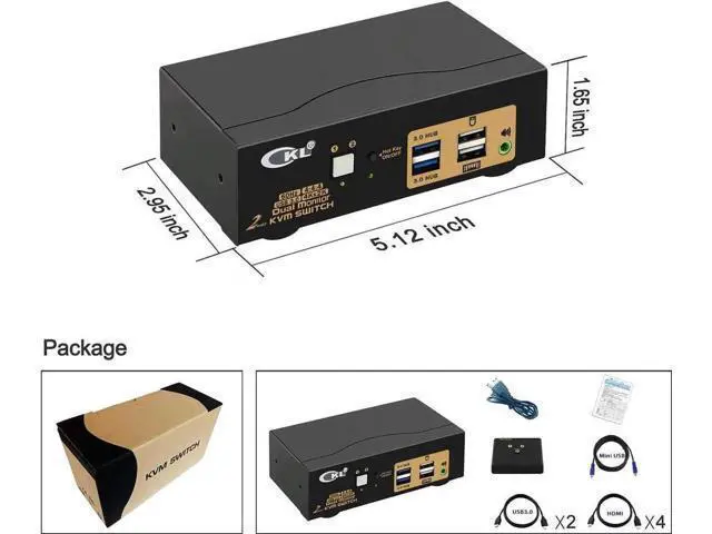 Alt view image 2 of 7 - 2-Port Dual HDMI Monitor USB 3.0 KVM Switch, 4K@60Hz, Audio Function for 2 PCs 2 Monitors