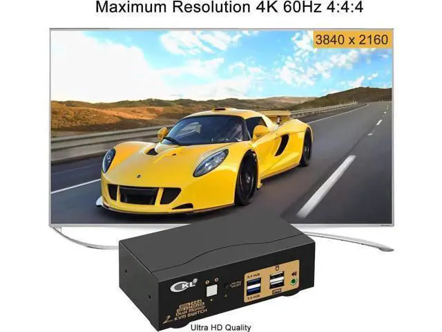 Alt view image 4 of 7 - 2-Port Dual HDMI Monitor USB 3.0 KVM Switch, 4K@60Hz, Audio Function for 2 PCs 2 Monitors