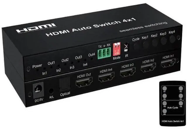Main image of 4 In 1 Out HDMI Switch with Seamless Timing Cycle Switching, 1080P@60Hz HDMI Switcher Selector with RS232, IR Remote, Optical SPDIF + 3.5mm L/R Audio Extractor, Auto Signal Switch Function for DVD, HD