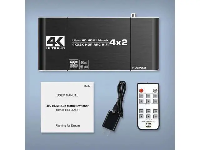 Alt view image 2 of 7 - 4x2 HDMI Matrix Switch Splitter, HDMI 2.0 4K@60Hz HDCP 2.2 HDR ARC Audio Extractor, 4 Input 2 Output HDMI Matrix for HDTV PS4