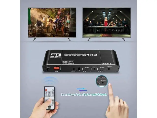 Alt view image 4 of 7 - 4x2 HDMI Matrix Switch Splitter, HDMI 2.0 4K@60Hz HDCP 2.2 HDR ARC Audio Extractor, 4 Input 2 Output HDMI Matrix for HDTV PS4