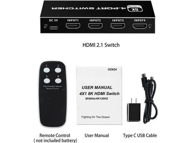 Alt view image 3 of 7 - 4 In 1 Out HDMI 2.1 8K Switch Box with IR Remote, 48Gbps Bandwidth, Support 8K@60Hz, 4K@120Hz, 2K@144Hz, HDR, CEC & Dolby Vision, Compatible with PS5, Xbox Series X