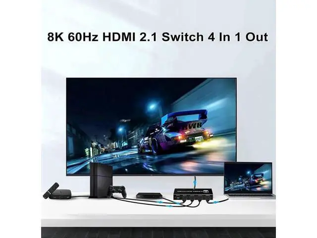 Alt view image 6 of 7 - 4 In 1 Out HDMI 2.1 8K Switch Box with IR Remote, 48Gbps Bandwidth, Support 8K@60Hz, 4K@120Hz, 2K@144Hz, HDR, CEC & Dolby Vision, Compatible with PS5, Xbox Series X