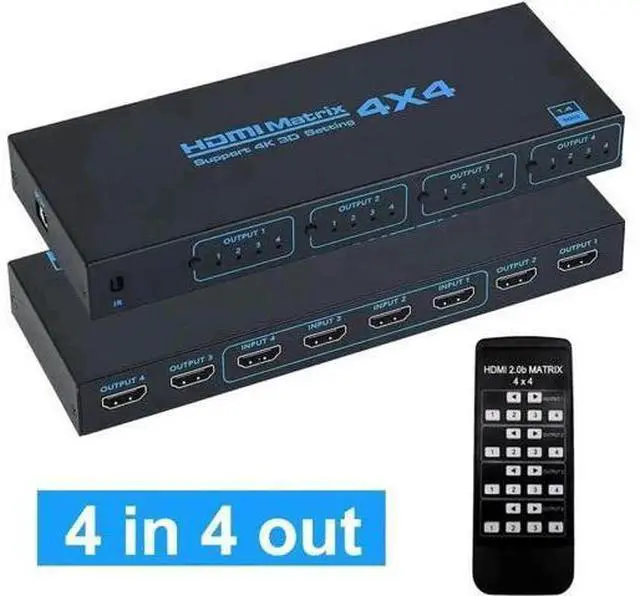 Main image of 4 in 4 Out HDMI Matrix Switch 4K@30Hz, 10.2Gbps Bandwidth 4×4 Video Matrix Selector Support YUV 4:2:0 with IR Remote Control for HDTV, Monitor, Game Console