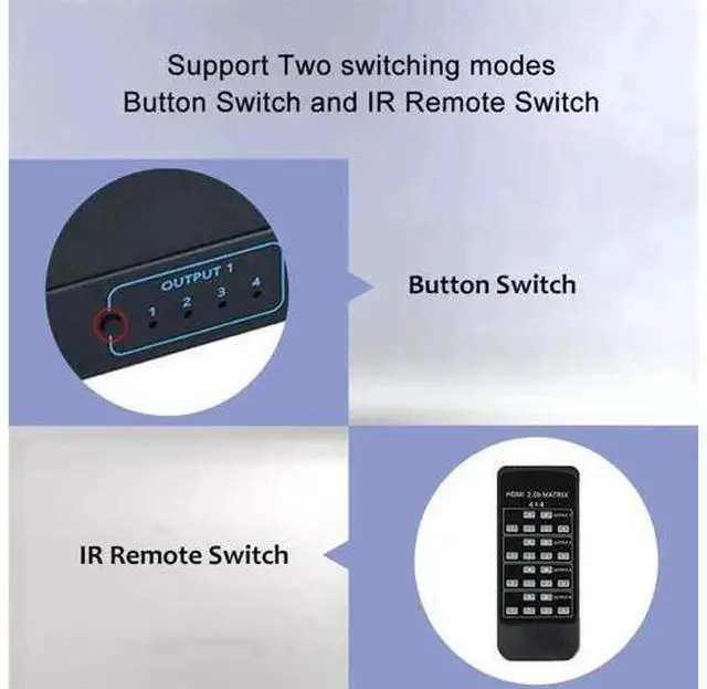Alt view image 5 of 7 - 4 in 4 Out HDMI Matrix Switch 4K@30Hz, 10.2Gbps Bandwidth 4×4 Video Matrix Selector Support YUV 4:2:0 with IR Remote Control for HDTV, Monitor, Game Console