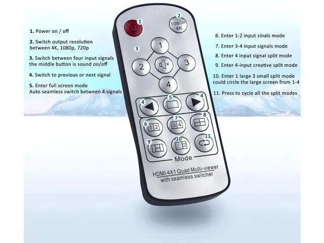 Alt view image 2 of 7 - 4X1 HDMI Quad Multi-Viewer Seamless Switcher 4 in 1 Out with IR Remote, Supports 4K@30Hz & 5 Adjustable Display Modes, Split Screen Multiview Box for Security Cameras, Game Consoles, Media Players