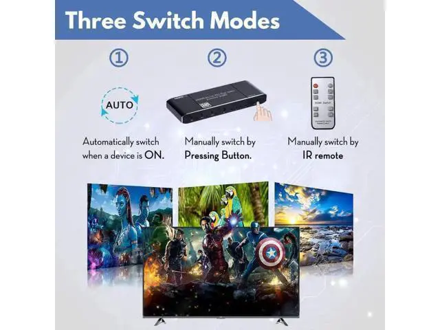 Alt view image 4 of 7 - 4 In 1 Out HDMI Switch with Audio Extractor, 4K@60Hz HDMI Switcher to HDMI + Optical SPDIF + Coaxial + 3.5mm AUX Stereo Audio, Support ARC, HDCP2.2, HDR10, 3D, Dolby Atmos & EDID Function for PS5 Xbox