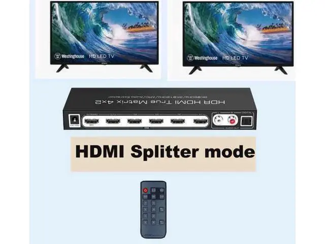 Alt view image 3 of 7 - 4x2 True HDMI 2.1 Matrix 4 in 2 Out 8K@60Hz 4K@120Hz with Audio Extractor, 48Gbps Bandwidth HDMI Matrix Switcher Splitter Supports ARC, HDR, HDCP 2.3, Independent Optical & Analog Audio Output