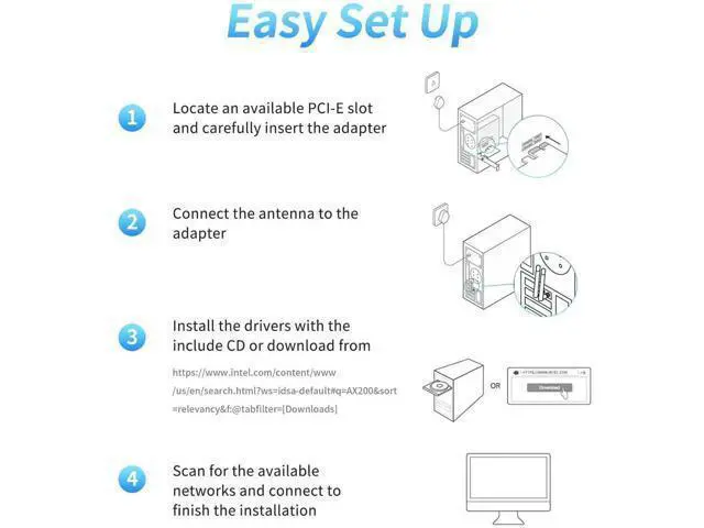 Alt view image 3 of 7 - WiFi 6 PCIe Wireless Card for Desktop PC, Intel AX200NGW Chip Bluetooth 5.2 Dual Band WiFi Adapter, OFDMA MU-MIMO Ultra Low Latency, Compatible Windows 10/11 64-bit