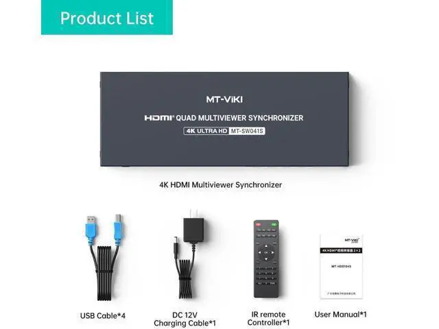 Alt view image 2 of 6 - MT-VIKI 4-Port 4K HDMI KVM Multi-Viewer Switch 4 in 1 Out, Borderless Mouse Crossing, PIP & POP Split Modes, Independent 3.5mm Stereo Audio Jack for 4 PCs & Game Consoles