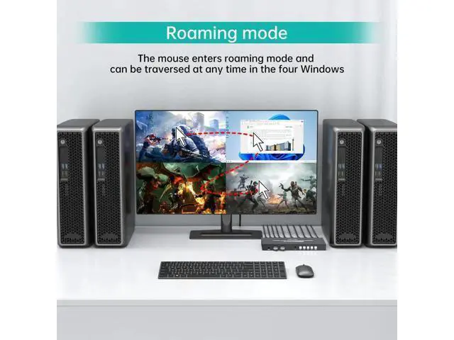 Alt view image 3 of 6 - MT-VIKI 4-Port 4K HDMI KVM Multi-Viewer Switch 4 in 1 Out, Borderless Mouse Crossing, PIP & POP Split Modes, Independent 3.5mm Stereo Audio Jack for 4 PCs & Game Consoles