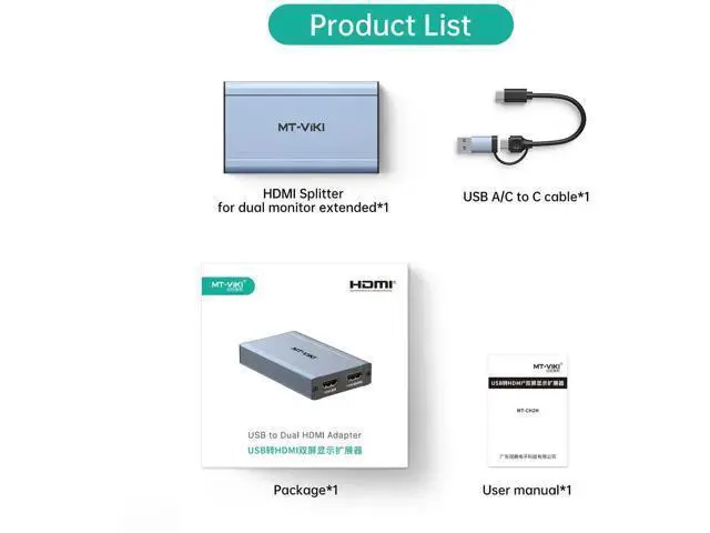 Alt view image 2 of 7 - MT-VIKI USB 3.0 & USB-C to Dual HDMI Extended Display Adapter, Dual Monitor Multi-Screen Splitter 4K@30Hz + 1080P@60Hz for Windows & Mac, Driver Required