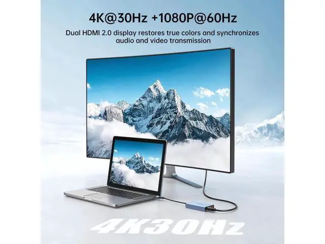 Alt view image 4 of 7 - MT-VIKI USB 3.0 & USB-C to Dual HDMI Extended Display Adapter, Dual Monitor Multi-Screen Splitter 4K@30Hz + 1080P@60Hz for Windows & Mac, Driver Required