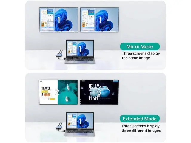 Alt view image 7 of 7 - MT-VIKI USB 3.0 & USB-C to Dual HDMI Extended Display Adapter, Dual Monitor Multi-Screen Splitter 4K@30Hz + 1080P@60Hz for Windows & Mac, Driver Required