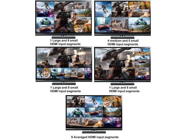 Alt view image 5 of 7 - 9x1 HDMI Multi-Viewer Seamless Switcher 9 in 1 Out with IR Remote, 10 Adjustable Viewing Modes & Independent Audio Switch Function, Supports 4K@30Hz, Screen Divider Box for Security Cameras, Game Cons