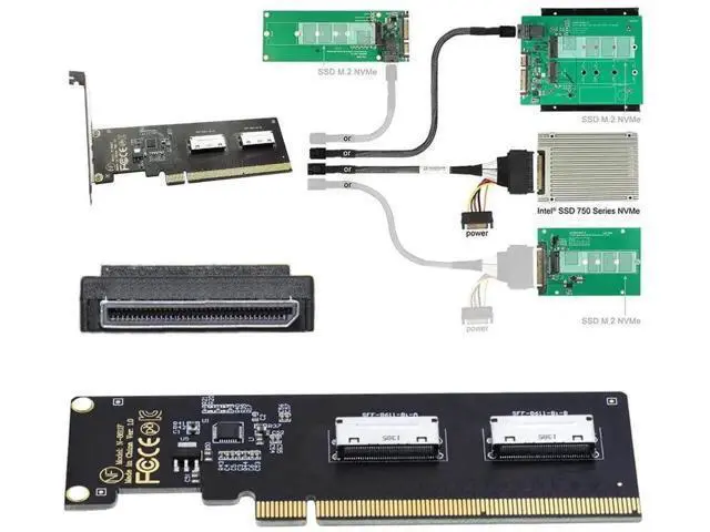 Alt view image 3 of 7 - Dual OCuLink SFF-8611/8612 8i to PCIe 4.0 x16 Expansion Adapter, With 8cm & 12cm Low/Full Profile Brackets