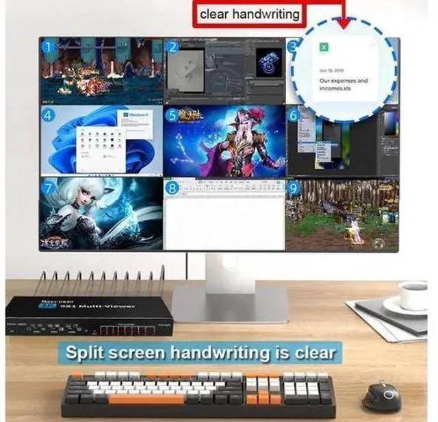 Alt view image 7 of 7 - 9x1 HDMI Multi-Viewer Seamless Switcher 9 in 1 Out with IR Remote, 10 Split Screen Modes, Supports 4K@30Hz & 1080P for Security Cameras, Gaming Consoles, PC Monitors