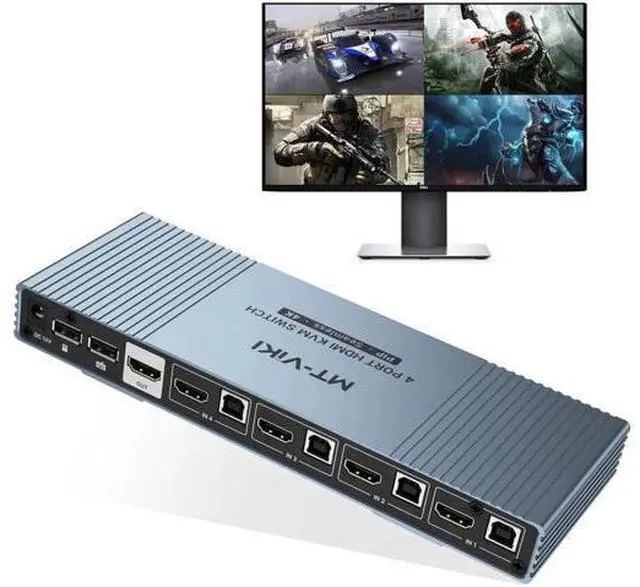 Main image of MT-VIKI 4x1 4K Quad HDMI KVM Multi-Viewer Switch, PIP & POP Screen Modes, One Set Keyboard Mouse Monitor Controls 4 PCs, 4K@30Hz Seamless Switch via Hotkeys & Front Buttons