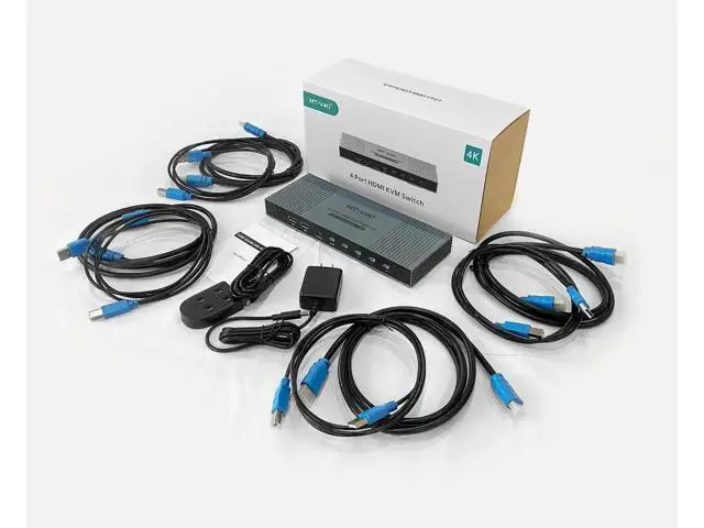 Alt view image 3 of 7 - MT-VIKI 4x1 4K Quad HDMI KVM Multi-Viewer Switch, PIP & POP Screen Modes, One Set Keyboard Mouse Monitor Controls 4 PCs, 4K@30Hz Seamless Switch via Hotkeys & Front Buttons