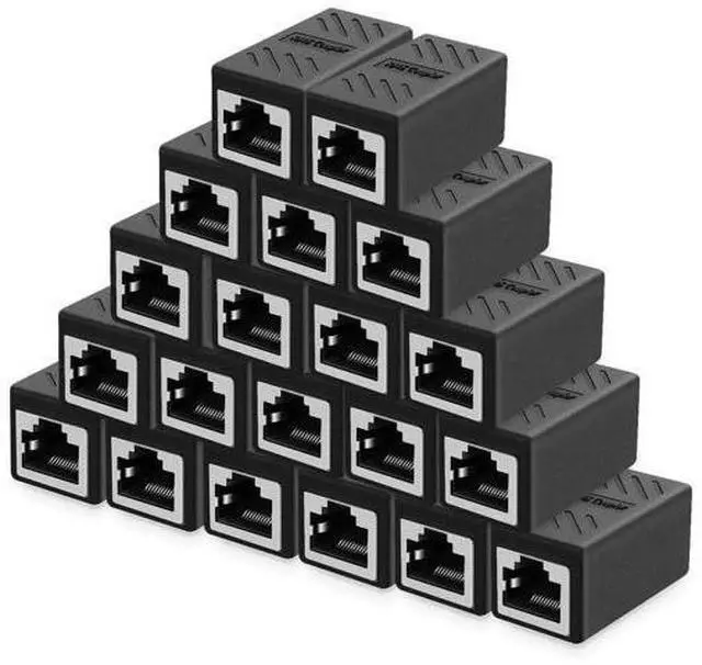 Main image of 20 Pack Black RJ45 Female to Female Inline Ethernet Coupler, LAN Cable Extender Adapter, Supports Cat5e/Cat6/Cat7 for Gigabit & 10Gbps Network Transmission