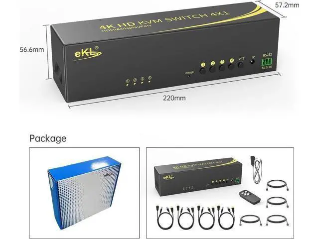 Alt view image 2 of 6 - 4-In-2-Out Dual Monitor KVM Switch (HDMI+DP), 4K@60Hz 4:4:4, Audio & USB2.0 Hub for 4 PCs Share 2 Monitors, One Set Keyboard & Mouse