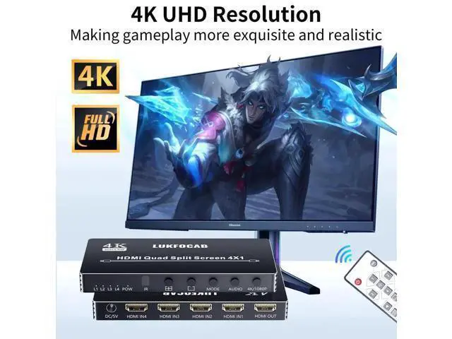 Alt view image 3 of 7 - 4X1 HDMI Quad Multi-Viewer Seamless Switcher 4 in 1 Out with IR Remote, Supports 4K@30Hz & 5 Adjustable Display Modes, Split Screen Multiview Box for Security Cameras, Game Consoles, Media Players