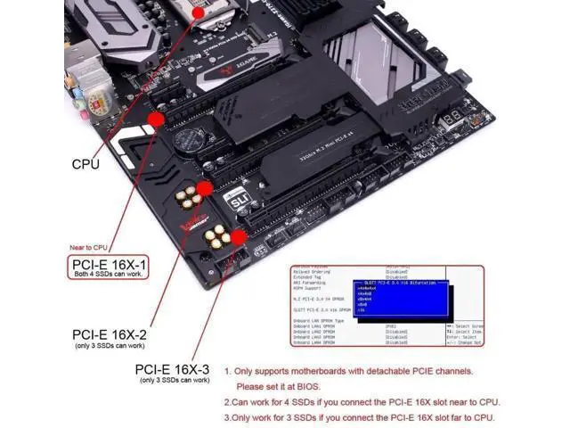 Alt view image 2 of 7 - 4-Port SFF-8654 X4 NVMe to PCIe X16 3.0/4.0 VROC RAID0 Hyper Storage Adapter Card