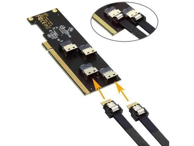 Alt view image 3 of 7 - 4-Port SFF-8654 X4 NVMe to PCIe X16 3.0/4.0 VROC RAID0 Hyper Storage Adapter Card
