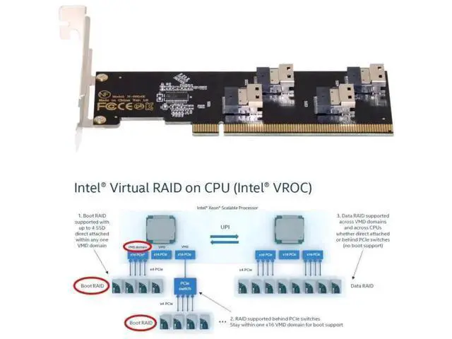 Alt view image 6 of 7 - 4-Port SFF-8654 X4 NVMe to PCIe X16 3.0/4.0 VROC RAID0 Hyper Storage Adapter Card
