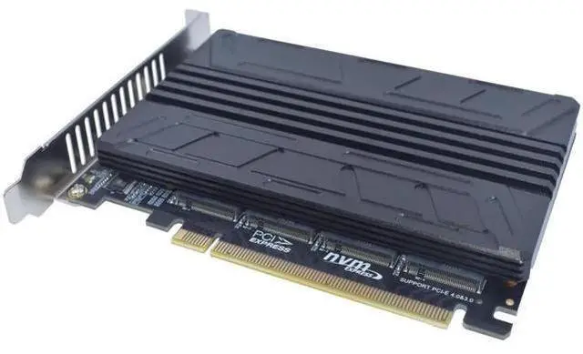 Main image of 4 Port PCIe 4.0 X16 M.2 NVMe Expansion Adapter Card with Cooling Heat Sink, M Key M.2 SSD Card Supports 2230/2242/2260/2280 NVMe Drives