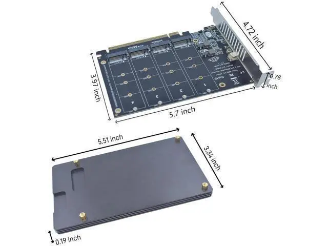 Alt view image 2 of 6 - 4 Port PCIe 4.0 X16 M.2 NVMe Expansion Adapter Card with Cooling Heat Sink, M Key M.2 SSD Card Supports 2230/2242/2260/2280 NVMe Drives