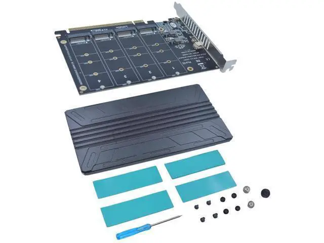 Alt view image 5 of 6 - 4 Port PCIe 4.0 X16 M.2 NVMe Expansion Adapter Card with Cooling Heat Sink, M Key M.2 SSD Card Supports 2230/2242/2260/2280 NVMe Drives