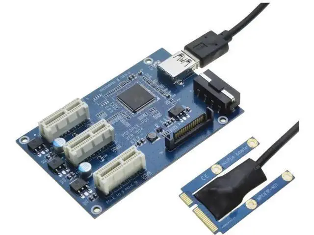 Alt view image 4 of 6 - Mini PCIe to 3 PCIe 1X Riser Card Mini ATX Laptop PCI-e Port Multiplier Expansion Adapter
