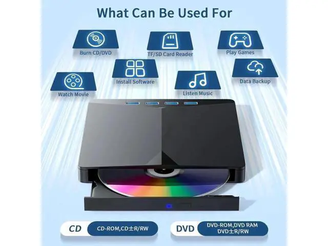 Alt view image 3 of 7 - 7-in-1 USB 3.0 Type-C Portable External CD DVD RW Burner Optical Drive with SD TF Card Reader & 4-Port USB Hub Compatible with Laptop Desktop Windows Mac OS Linux