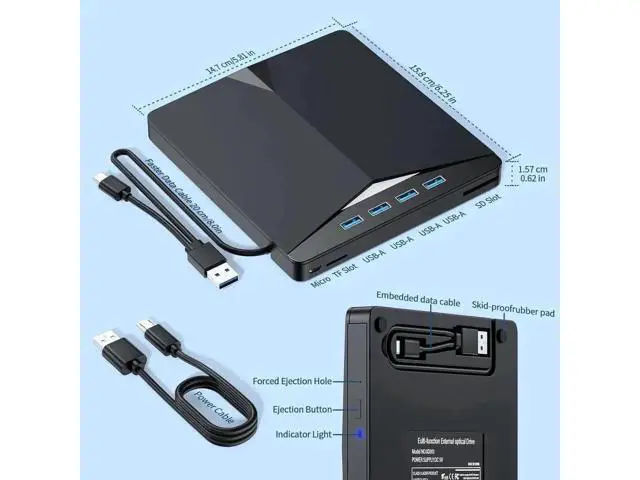 Alt view image 4 of 7 - 7-in-1 USB 3.0 Type-C Portable External CD DVD RW Burner Optical Drive with SD TF Card Reader & 4-Port USB Hub Compatible with Laptop Desktop Windows Mac OS Linux