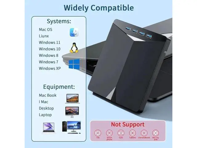 Alt view image 5 of 7 - 7-in-1 USB 3.0 Type-C Portable External CD DVD RW Burner Optical Drive with SD TF Card Reader & 4-Port USB Hub Compatible with Laptop Desktop Windows Mac OS Linux