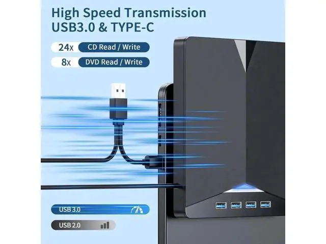 Alt view image 7 of 7 - 7-in-1 USB 3.0 Type-C Portable External CD DVD RW Burner Optical Drive with SD TF Card Reader & 4-Port USB Hub Compatible with Laptop Desktop Windows Mac OS Linux