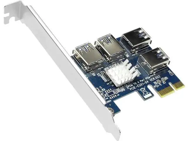 Alt view image 3 of 5 - PCIe 1X to 4 PCIe 16X Riser Card USB3.0 External PCI-e Port Multiplier Adapter for Bitcoin Mining Rig
