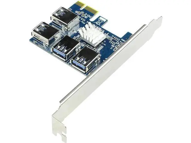 Alt view image 2 of 5 - PCIe 1X to 4 PCIe 16X Riser Card USB3.0 External PCI-e Port Multiplier Adapter for Bitcoin Mining Rig