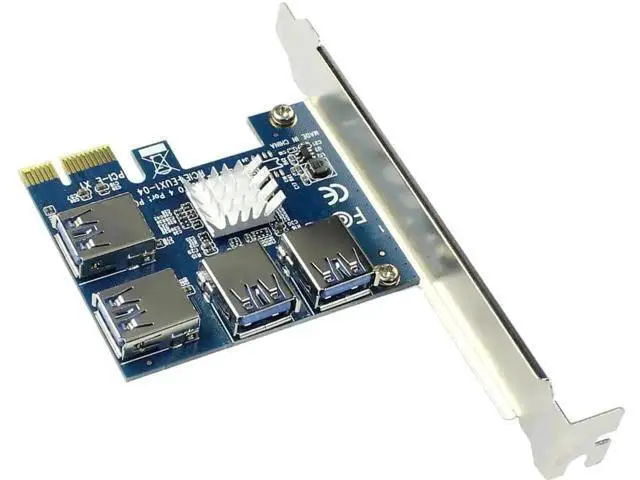 Alt view image 5 of 5 - PCIe 1X to 4 PCIe 16X Riser Card USB3.0 External PCI-e Port Multiplier Adapter for Bitcoin Mining Rig