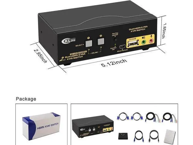 Alt view image 6 of 7 - 2 Port HDMI + VGA Dual Monitor KVM Switch with Audio Microphone & USB2.0 Hub, 4K@30Hz Dual Screen KVM Switcher with Cables for 2 PCs Share Keyboard Mouse
