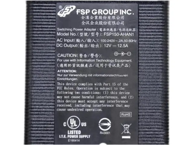 Alt view image 2 of 2 - 12V 12.5A 150W AC DC Power Adapter Replacement for FSP FSP150-AHAN1 22000082LF, Compatible with Drobo 5D Thunderbolt Gen3 DDR3A21 Storage Power Supply Charger