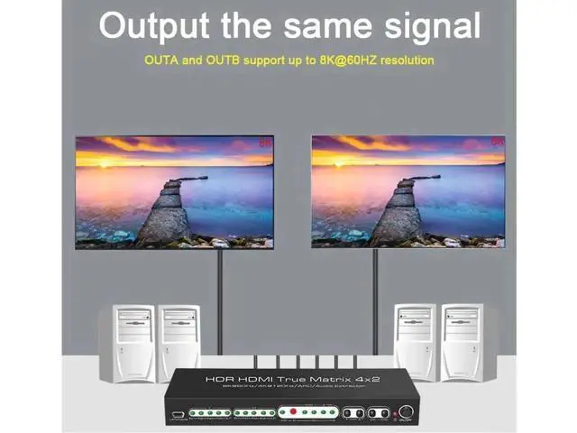 Alt view image 6 of 7 - 4 In 2 Out HDMI 2.1 8K Matrix Switch Splitter, 4×2 HDR Video Matrix with IR Remote, 8K@60Hz 4K@120Hz CEC ARC Audio Extractor, SPDIF 5.1CH + RCA Stereo L/R Output HDCP2.3